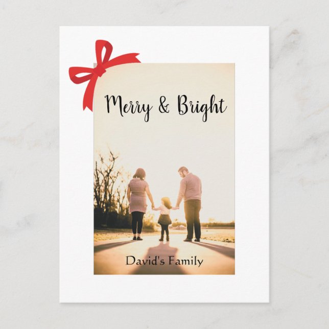 Merry and Bright modern christmas minimal clean Holiday Postcard (Front)