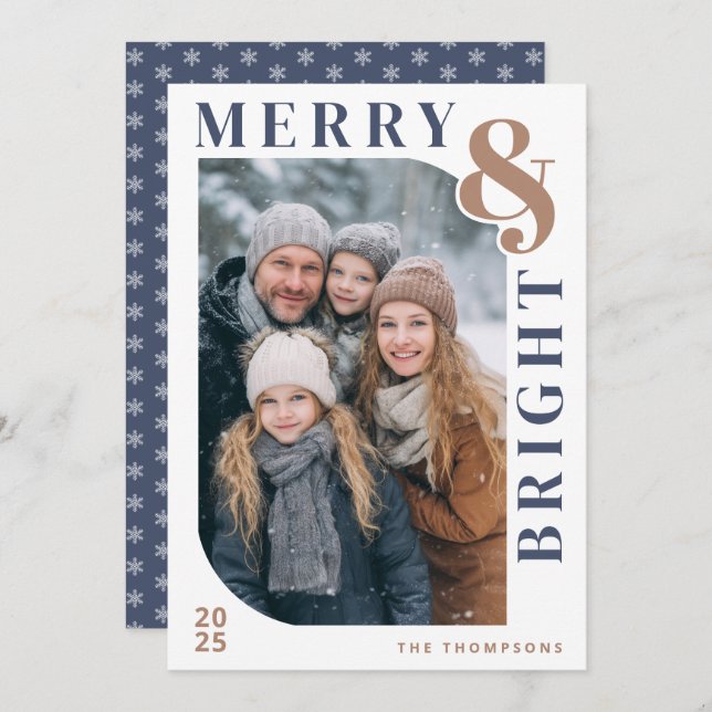 Merry and Bright Modern Christmas Photo Holiday Card (Front/Back)