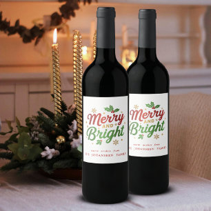 Merry and Bright Modern Christmas Trendy Festive Wine Label