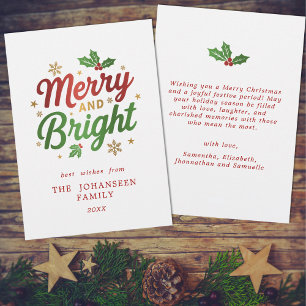 Merry and Bright Modern Christmas Typography Holiday Card