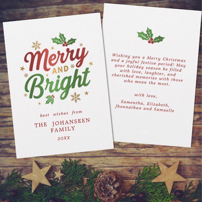 Merry and Bright Modern Christmas Typography  Holiday Card (Creator Uploaded)