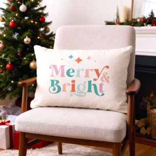 Merry and Bright Modern Colorful Christmas Lumbar Cushion