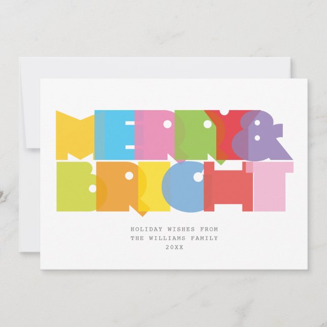 Merry And Bright Modern Colourful Photo Christmas Holiday Card (Front)