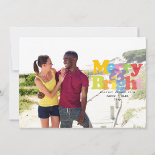 Merry And Bright Modern Couples Photo Holiday Card