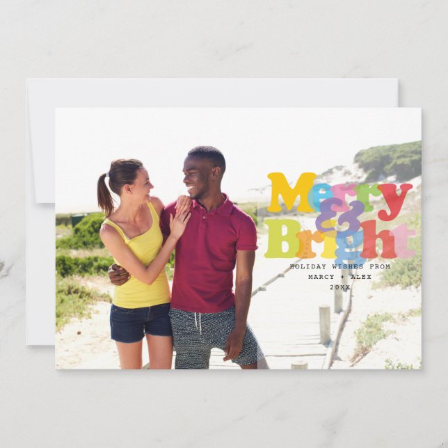 Merry And Bright Modern Couples Photo  Holiday Card (Front)