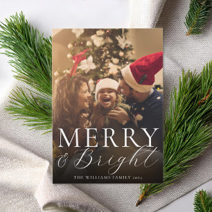 Merry and Bright Modern Elegant Christmas Photo Holiday Card