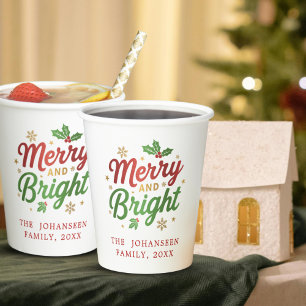 Merry and Bright Modern Festive Unique Christmas Paper Cups