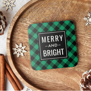 Merry and Bright Modern Green Buffalo Plaid Coaster