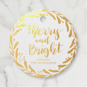 Merry And Bright Modern Leaf Christmas Wreath Favour Tags