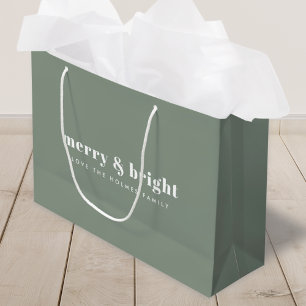 Merry and Bright Modern Minimal Christmas Green Large Gift Bag