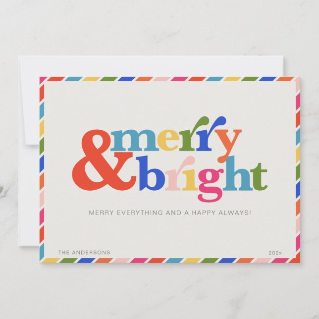 Merry and Bright Modern Minimal Christmas Holiday Card (Front)