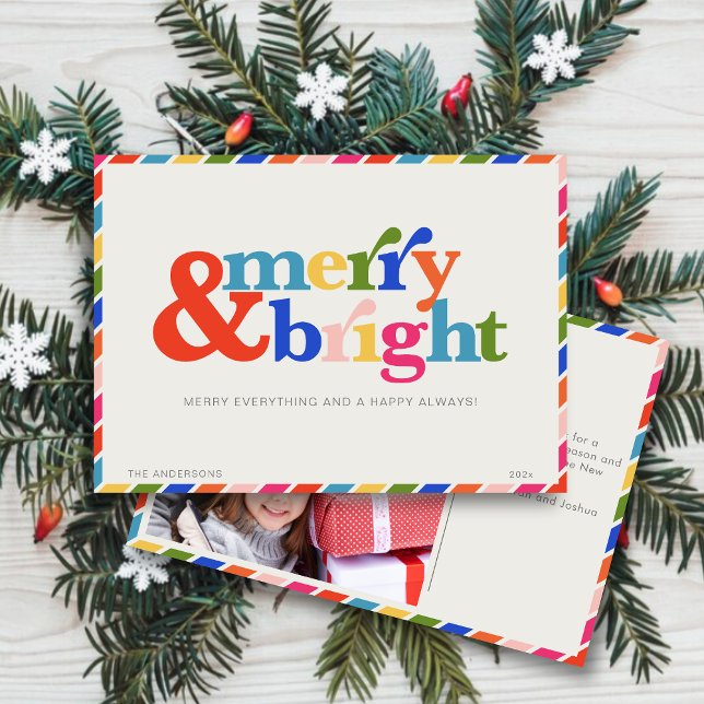 Merry and Bright Modern Minimal Christmas Photo Holiday Card (Creator Uploaded)