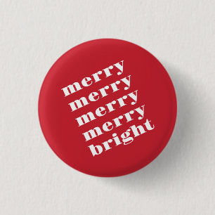 Merry and Bright Modern Minimal Red Christmas 3 Cm Round Badge
