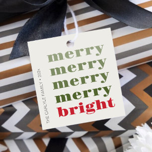 Merry and Bright Modern Minimal Red Christmas Favour Tags