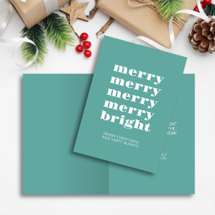 Merry and Bright Modern Minimal Teal Christmas Holiday Card