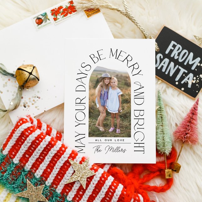 Merry and Bright | Modern Minimalist Arch Photo Holiday Card (Creator Uploaded)