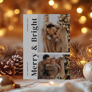 Merry and Bright Modern Minimalist Christmas Photo Holiday Card