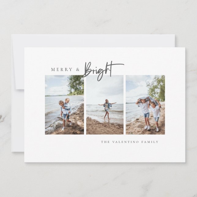 Merry and Bright Modern Minimalist Photo Holiday Card (Front)