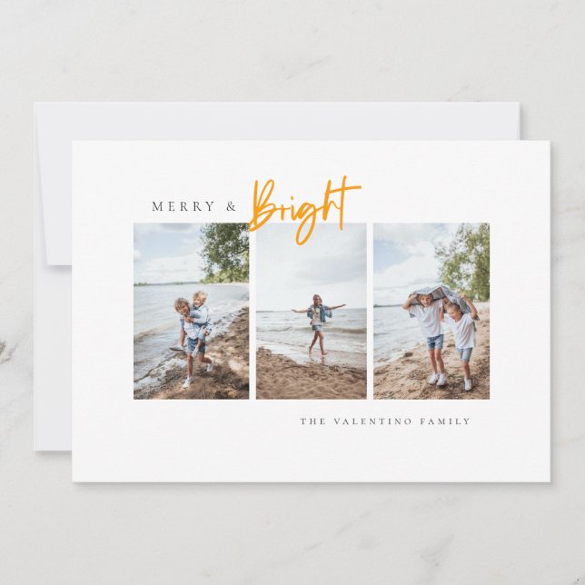 Merry and Bright Modern Minimalist Photo Holiday Card (Front)