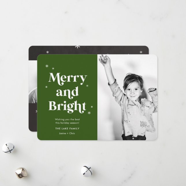 Merry and Bright Modern Photo Holiday Card (Front/Back In Situ)