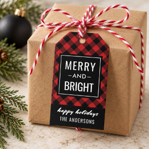Merry and Bright Modern Red Buffalo Plaid Gift Tags