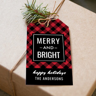 Merry and Bright Modern Red Buffalo Plaid Gift Tags