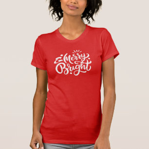 Merry and Bright Modern Red Christmas Bella Canvas T-Shirt