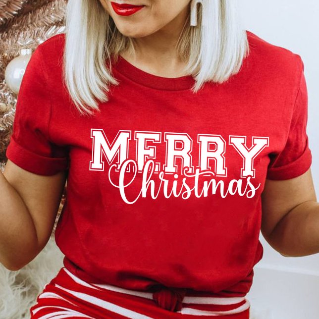 Merry and Bright Modern Red Merry Christmas gift T-Shirt (Merry  Christmas Shirt, Nice With Christmas Shirt, Christmas Party Shirt Christmas T-Shirt,)