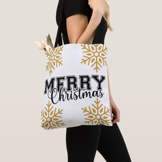 Merry and Bright Modern Red Merry Christmas gift Tote Bag (Close Up)