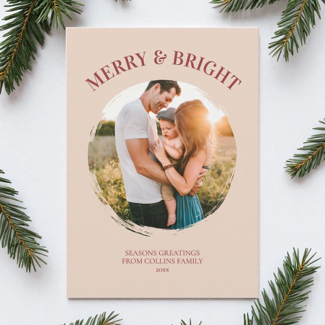 Merry and Bright Modern Red Typography Cute Photo Holiday Card (Merry and Bright Modern Red Typography Cute Photo Holiday Card)