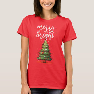 Merry and Bright Modern Red Women's Christmas T-Shirt