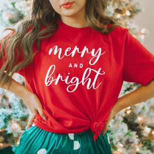Merry and Bright Modern Red Women's Christmas T-Shirt