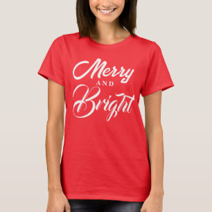Merry and Bright Modern Red Women's Christmas T-Shirt