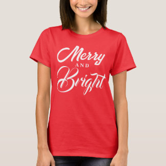 Merry and Bright Modern Red Women's Christmas T-Shirt