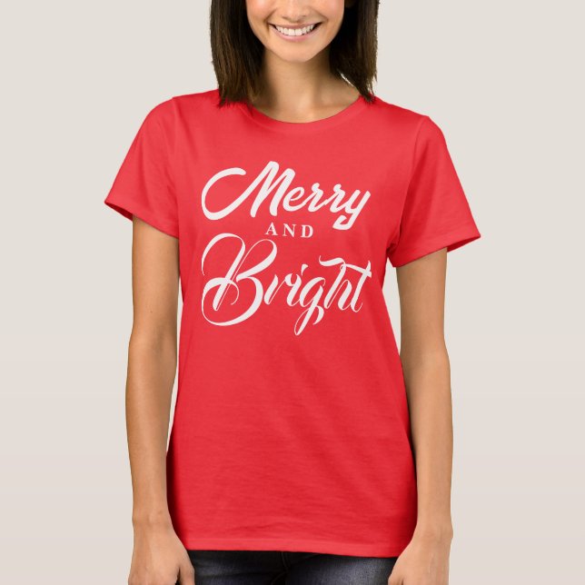Merry and Bright Modern Red Women's Christmas T-Shirt (Front)