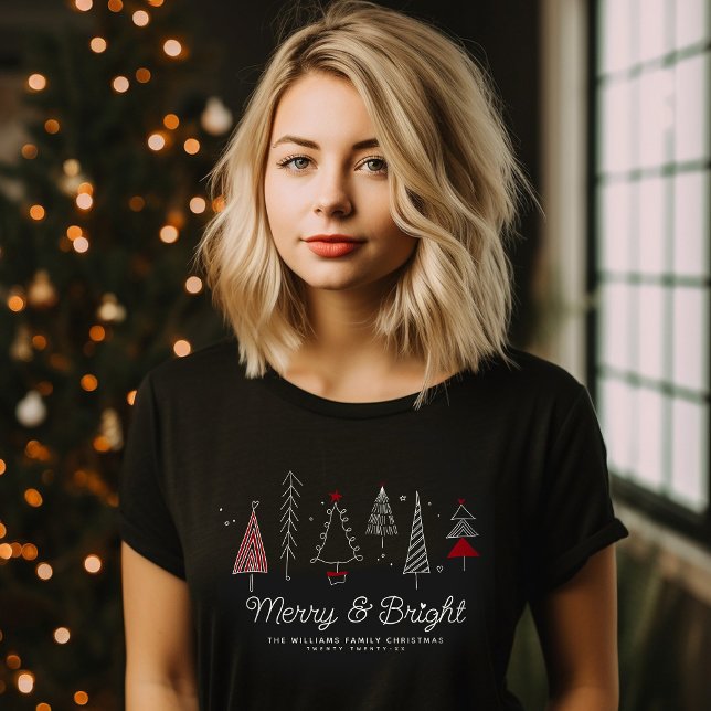 Merry and Bright Modern Retro Christmas Tree T-Shirt (Creator Uploaded)