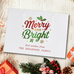 Merry and Bright Modern Retro Festive Christmas Large Gift Bag