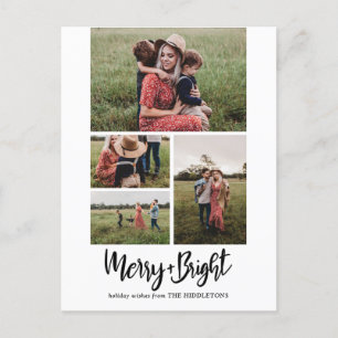 Merry And Bright Modern Script Multi Photo Holiday Postcard