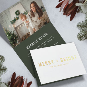 Merry and Bright   Modern Stylish Christmas Photo Foil Card