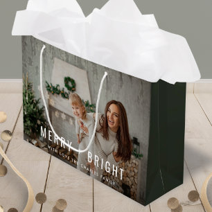 Merry and Bright Modern Stylish Christmas Photo Large Gift Bag