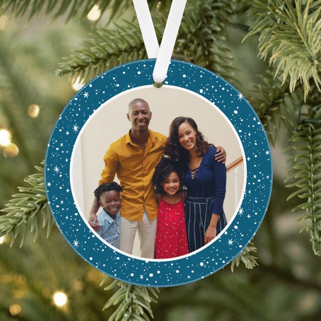 Merry and Bright Modern Teal Stars Family Photo Ornament (Creator Uploaded)