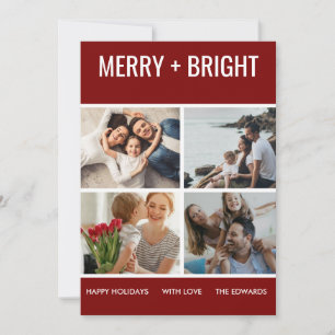 Merry and Bright Modern Trendy Christmas Photo Holiday Card