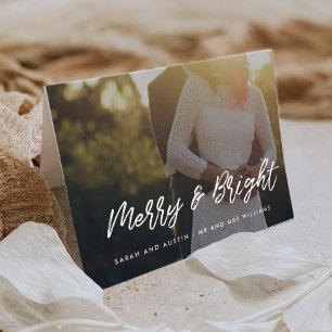 Merry and Bright Modern Typography Christmas Photo Holiday Card