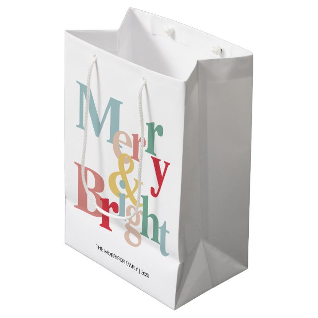 Merry and bright  Modern typography Medium Gift Bag (Front Angled)