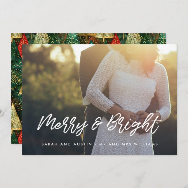 Merry and Bright Modern Typography Photo Holiday Card (Front/Back)