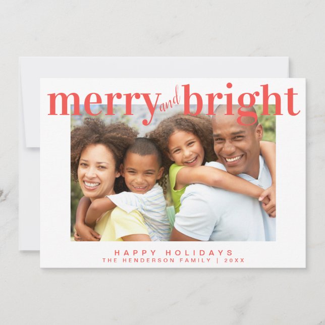 Merry and Bright Modern Typography Photo Holiday Card (Front)
