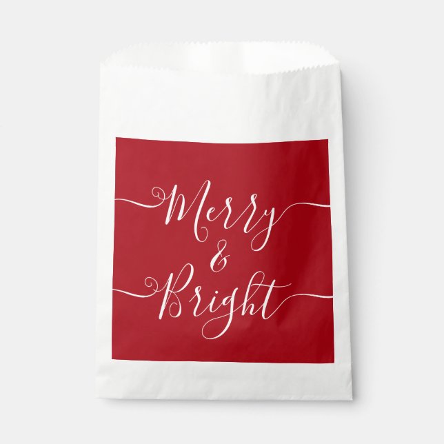 Merry And Bright | Modern Typography Red Christmas Favour Bags (Front)
