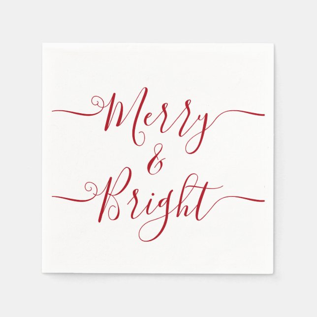 Merry And Bright | Modern Typography Red Christmas Napkin (Front)