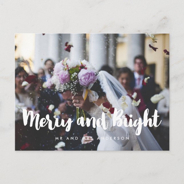 Merry and Bright Modern wedding photo Postcard (Front)
