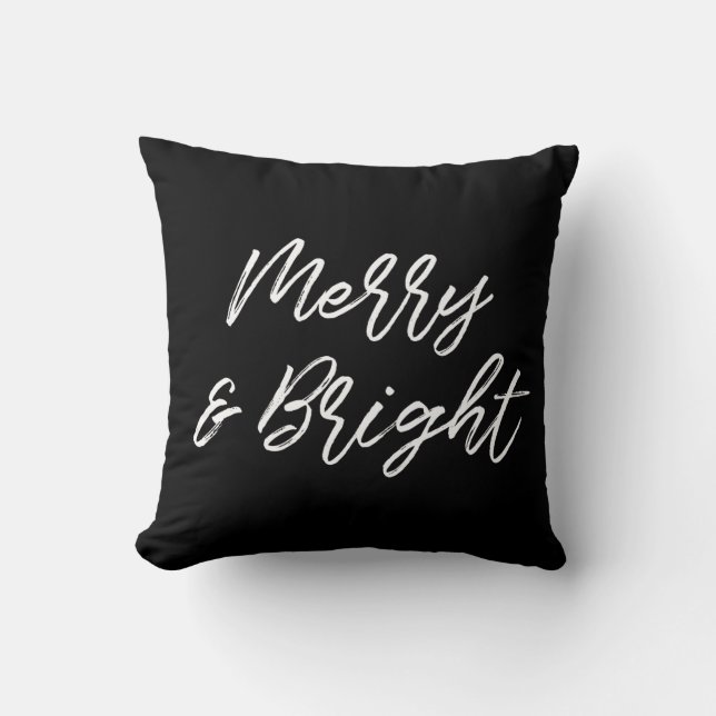 Merry and Bright modern white font Cushion (Front)